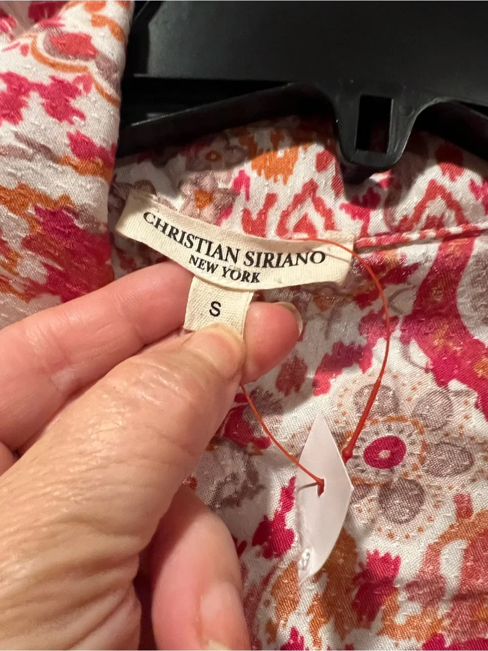Christian Siriano Red and Pink Paisley Button-Front Blouse - Picture 2 of 5